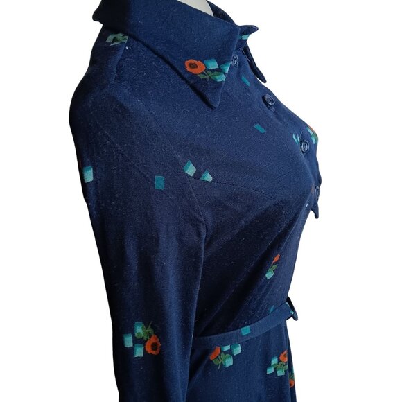 sz 8 Vintage David Crystal LaCoste Dress 1970's Disco Mod Knit Belted True Boho - Picture 6 of 12